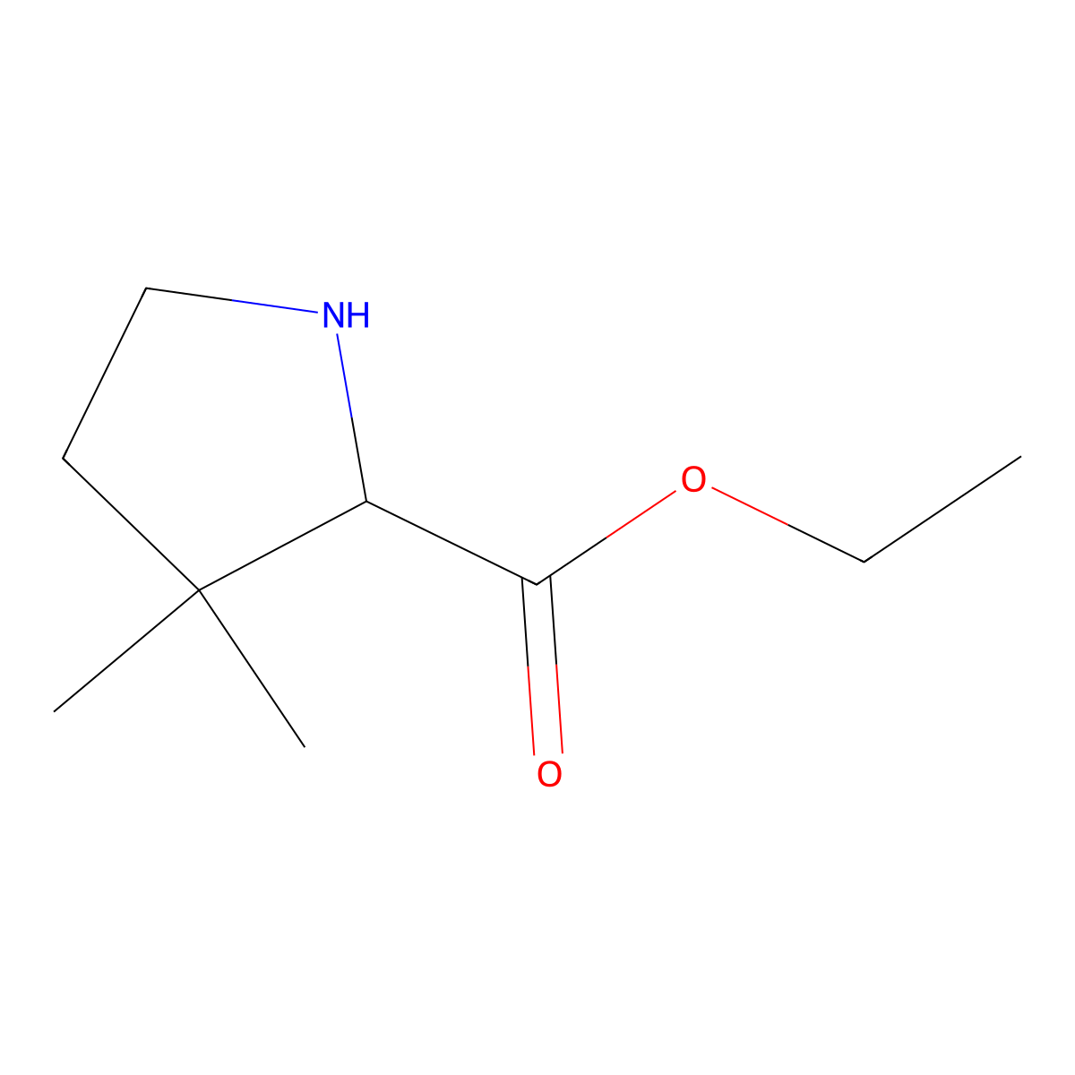 Ethyl 3,3-dimethylpyrrolidine-2-carboxylate molecular structure, CAS 1888557-43-4