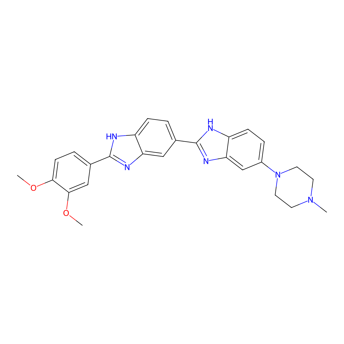 2'-(3,4-Dimethoxyphenyl)-6-(4-methylpiperazin-1-yl)-1H,3'H-2,5'-bibenzimidazole molecular structure, CAS 188860-26-6
