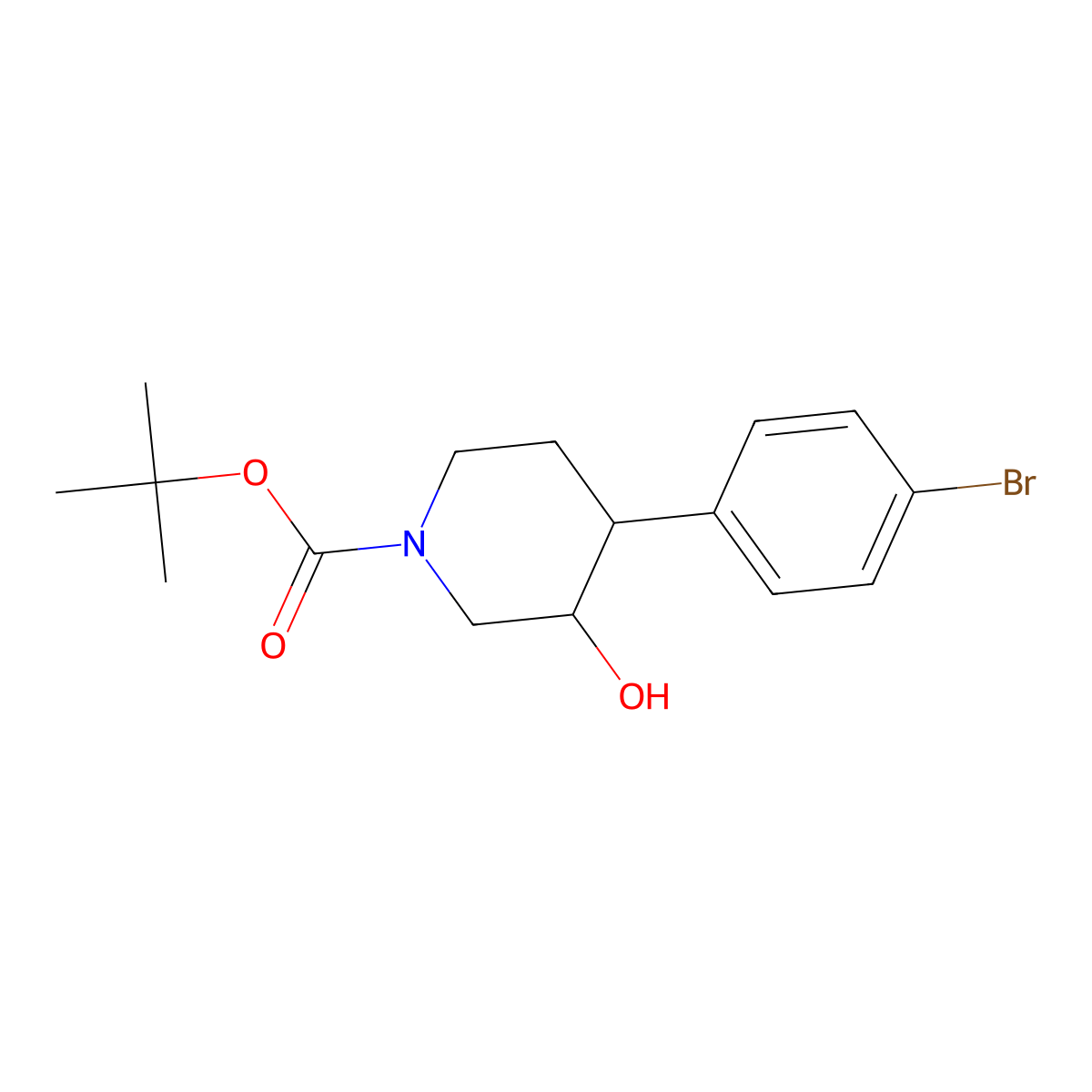 trans-1-Boc-4-(4-bromophenyl)-3-hydroxypiperidine molecular structure, CAS 188860-98-2