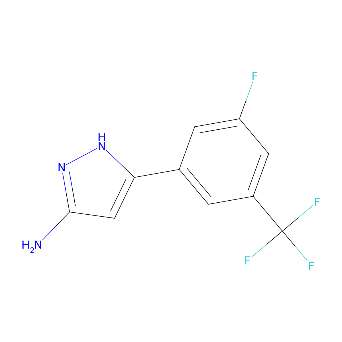 5-[3-fluoro-5-(trifluoromethyl)phenyl]-1H-pyrazol-3-amine molecular structure, CAS 1888615-33-5