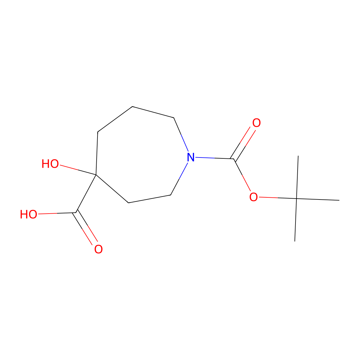 1-((Tert-butoxy)carbonyl)-4-hydroxyazepane-4-carboxylic acid molecular structure, CAS 1888615-76-6