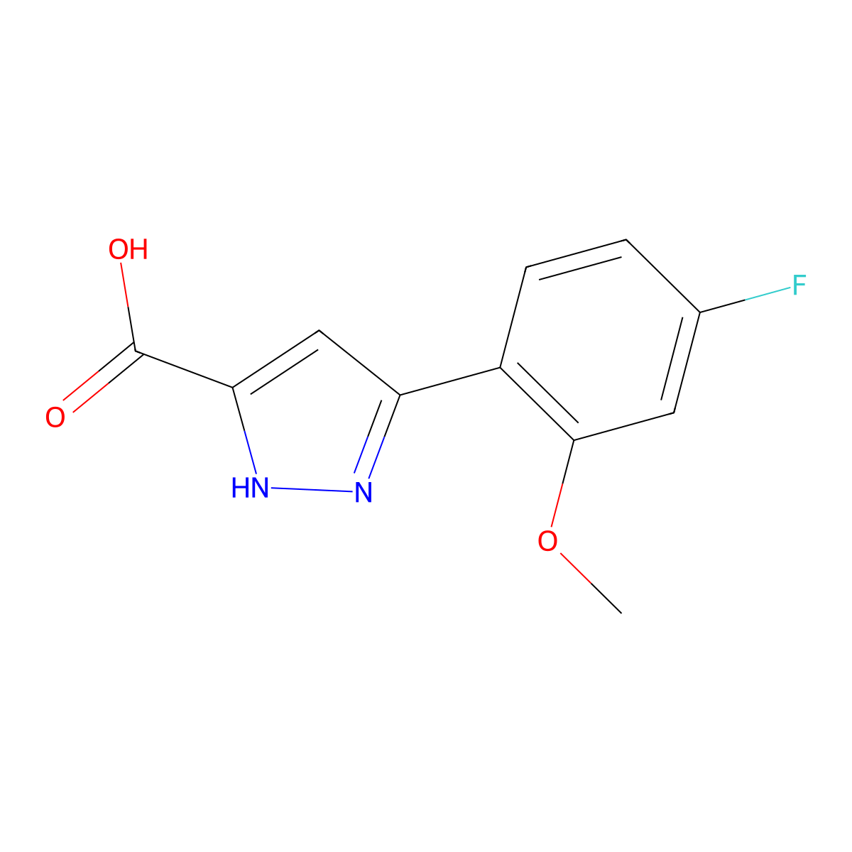 5-(4-fluoro-2-methoxyphenyl)-1H-pyrazole-3-carboxylic acid molecular structure, CAS 1888730-96-8