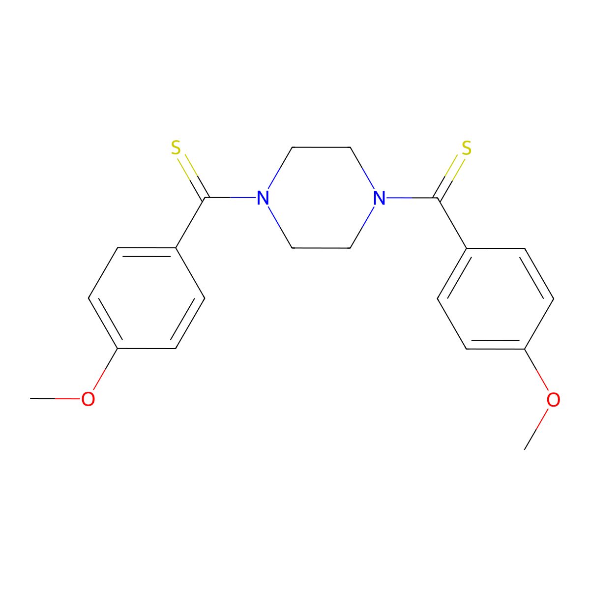 Piperazine, 1,4-bis[(4-methoxyphenyl)thioxomethyl]- molecular structure, CAS 188876-05-3