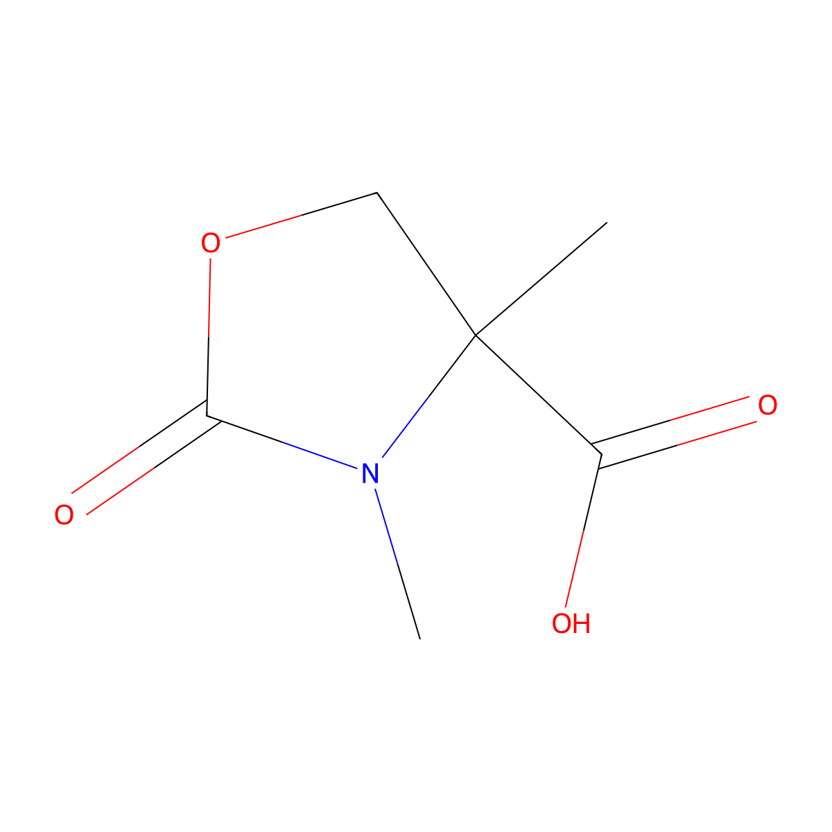 3,4-Dimethyl-2-oxo-1,3-oxazolidine-4-carboxylic acid molecular structure, CAS 1888761-87-2