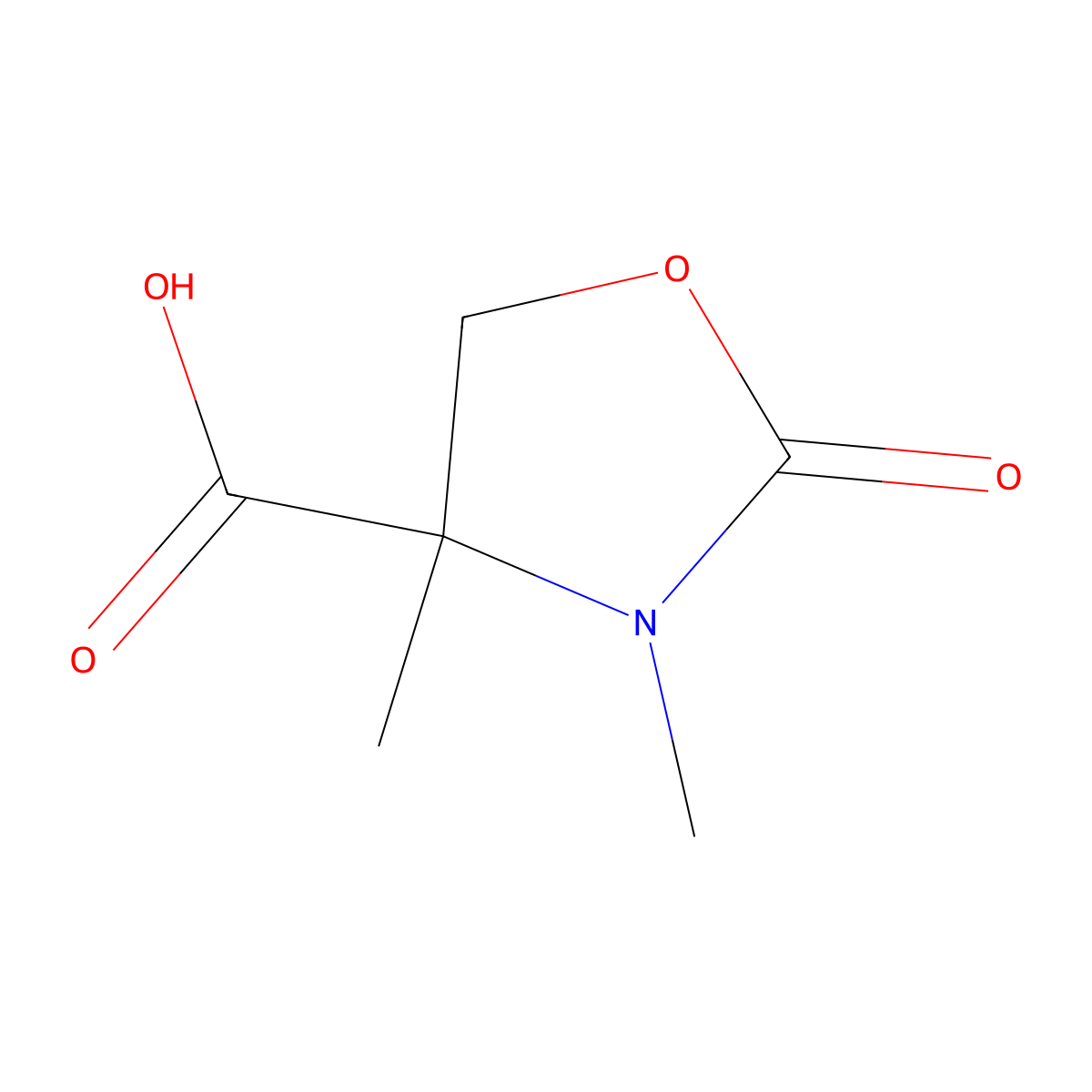 3,4-Dimethyl-2-oxo-1,3-oxazolidine-4-carboxylic acid molecular structure, CAS 1888761-87-2