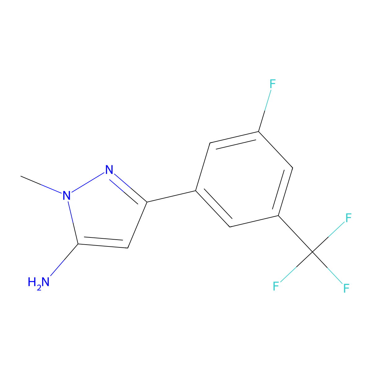 3-[3-fluoro-5-(trifluoromethyl)phenyl]-1-methyl-1H-pyrazol-5-amine molecular structure, CAS 1888820-01-6