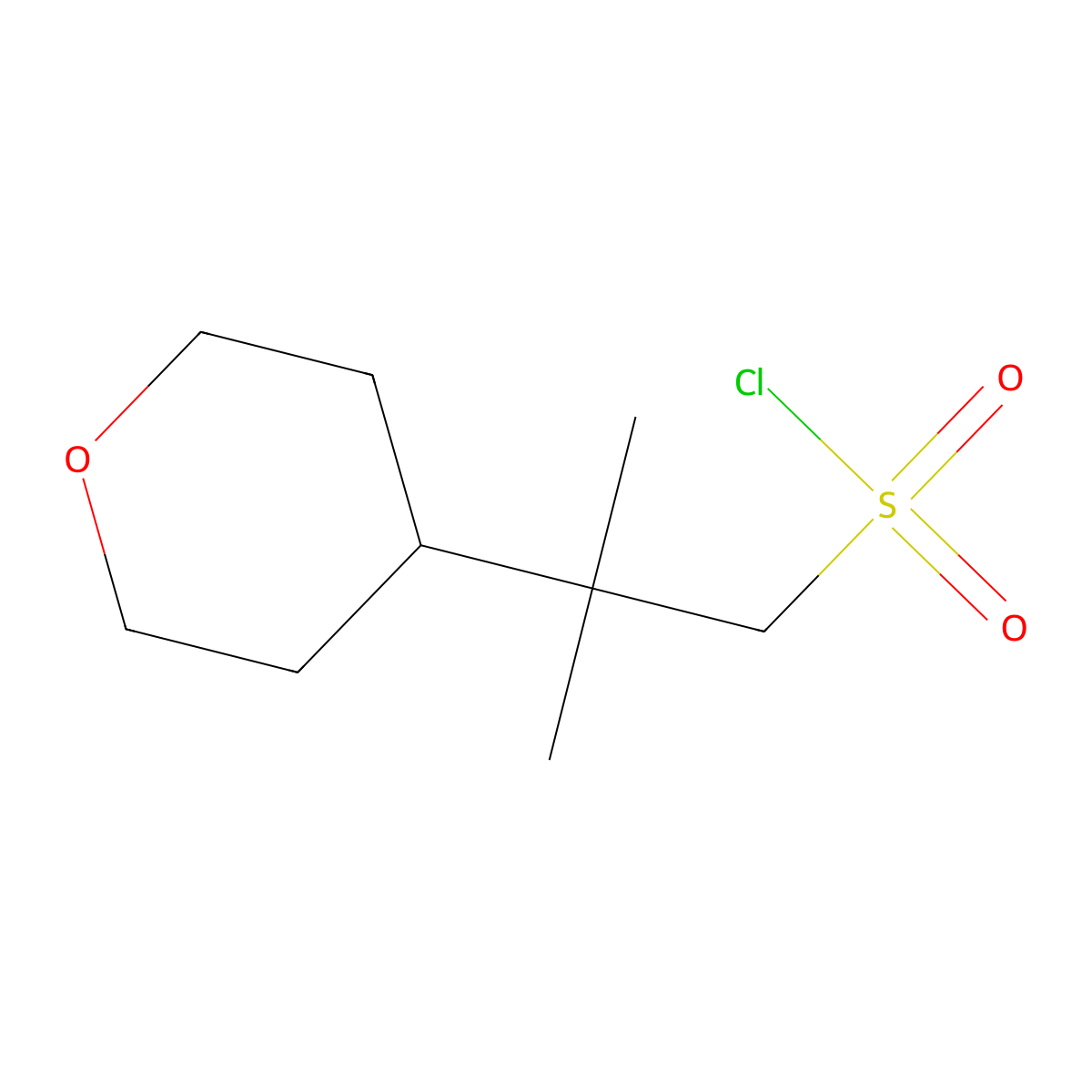 2-Methyl-2-(oxan-4-yl)propane-1-sulfonyl chloride molecular structure, CAS 1888834-10-3