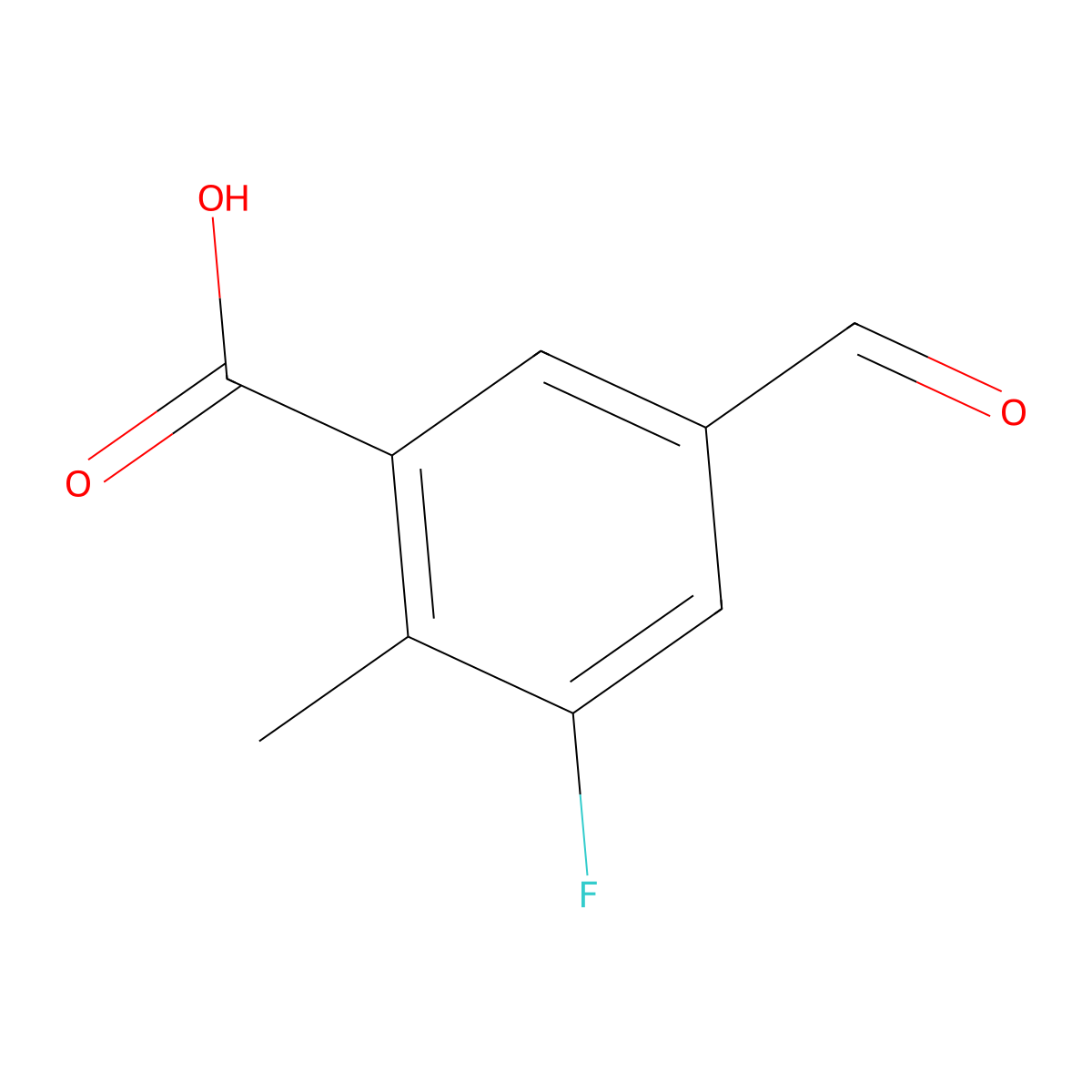 3-Fluoro-5-formyl-2-methylbenzoic acid molecular structure, CAS 1888872-60-3