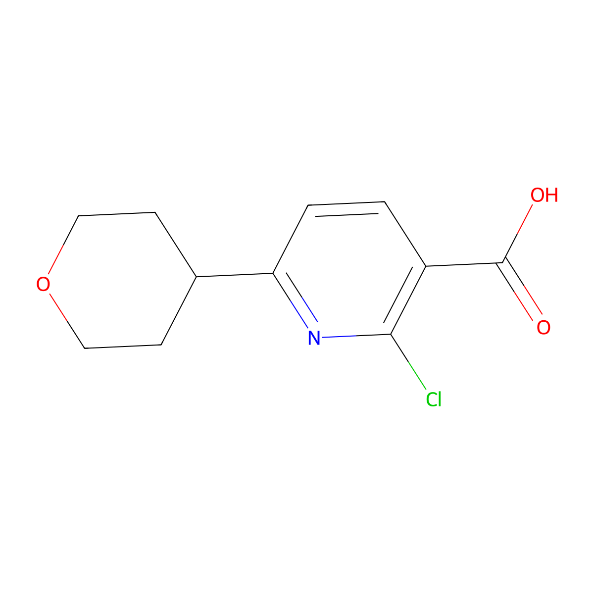 2-Chloro-6-(oxan-4-yl)pyridine-3-carboxylic acid molecular structure, CAS 1888904-31-1