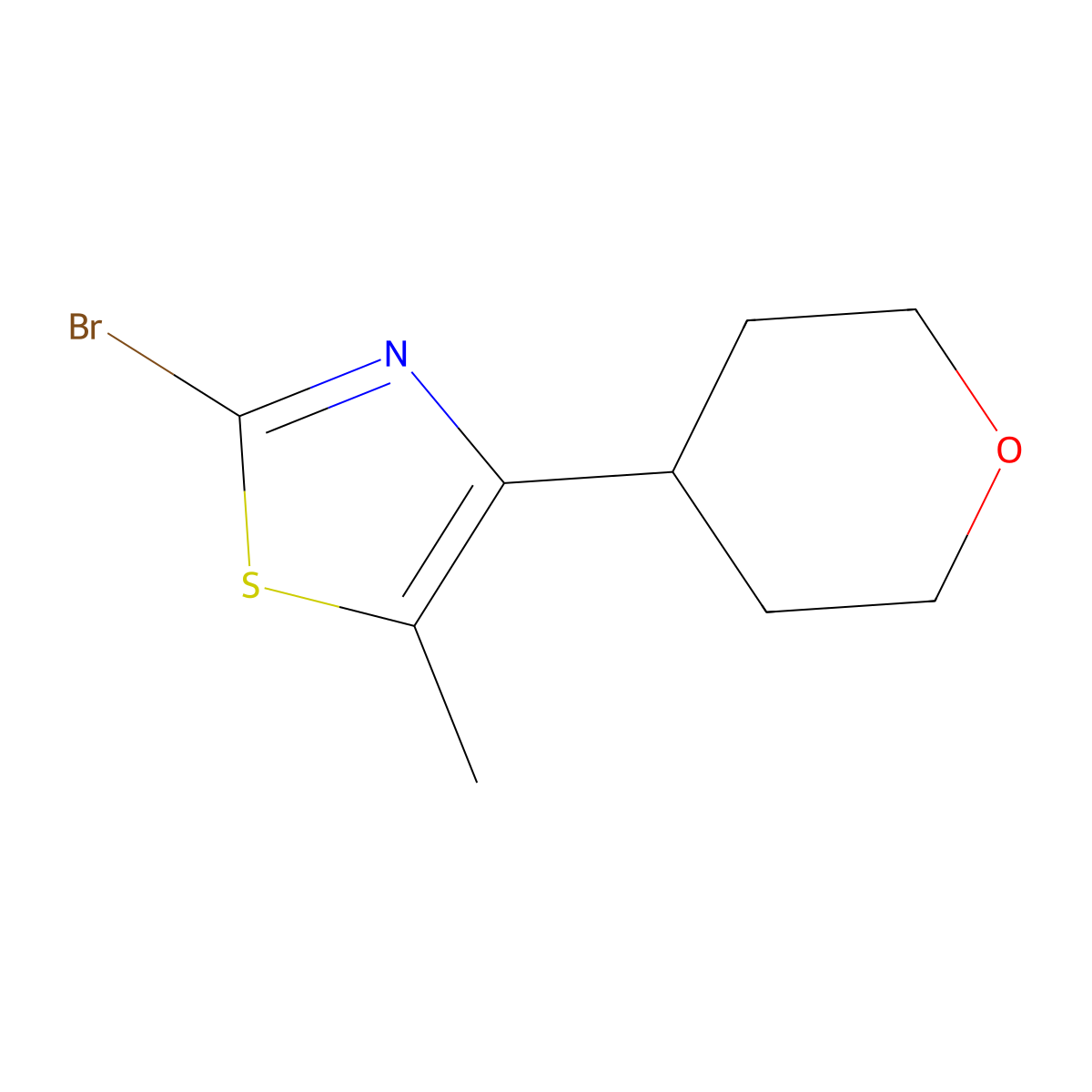 2-Bromo-5-methyl-4-(oxan-4-yl)-1,3-thiazole molecular structure, CAS 1889110-69-3