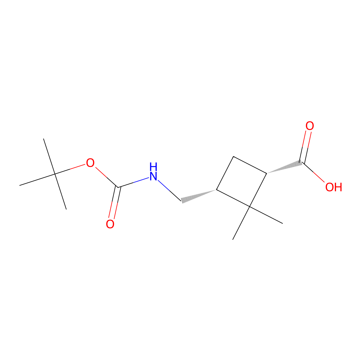 3-(tert-Butoxycarbonylamino-methyl)-2,2-dimethyl-cyclobutanecarboxylic acid molecular structure, CAS 188918-40-3