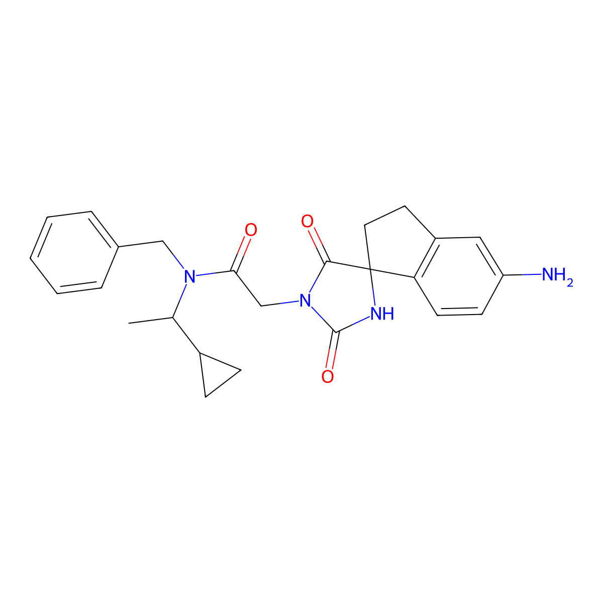 2-{5'-amino-2,5-dioxo-2',3'-dihydrospiro[imidazolidine-4,1'-inden]-1-yl}-N-benzyl-N-[(1S)-1-cyclopropylethyl]acetamide molecular structure, CAS 1889288-47-4
