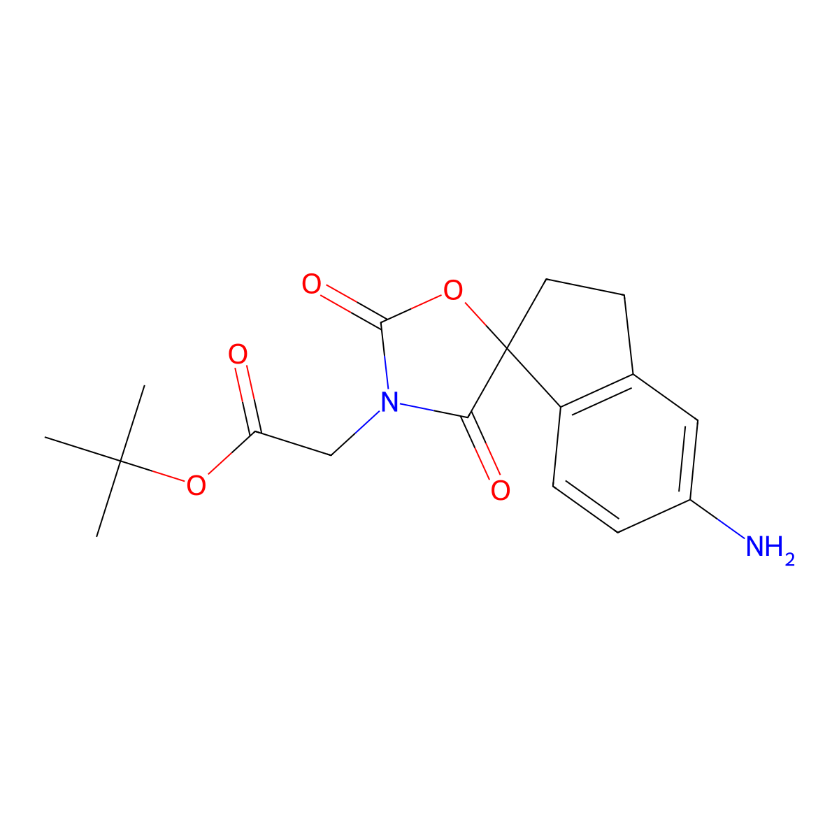 tert-butyl 2-[(1R)-5-amino-3',5'-dioxo-2,3-dihydrospiro[indene-1,2'-[1,4]oxazolidine]-4'-yl]acetate molecular structure, CAS 1889290-11-2