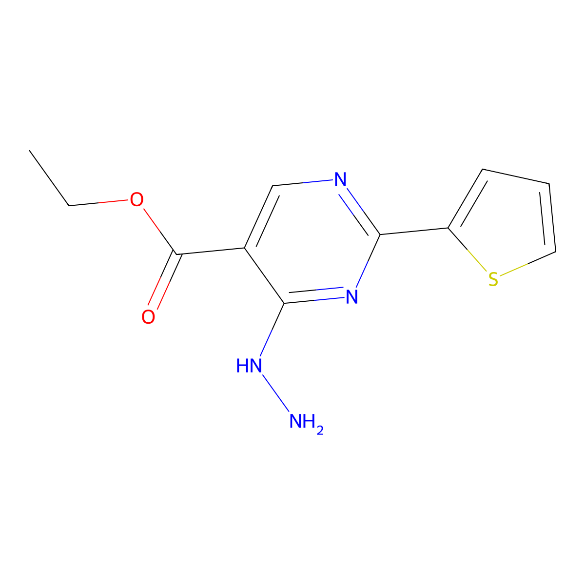 Ethyl 4-hydrazino-2-(2-thienyl)pyrimidine-5-carboxylate molecular structure, CAS 188937-42-0