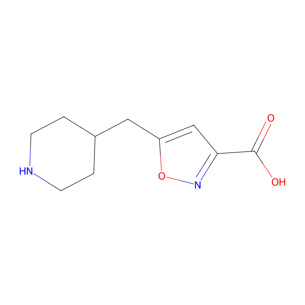 5-[(Piperidin-4-yl)methyl]-1,2-oxazole-3-carboxylic acid molecular structure, CAS 1889403-61-5