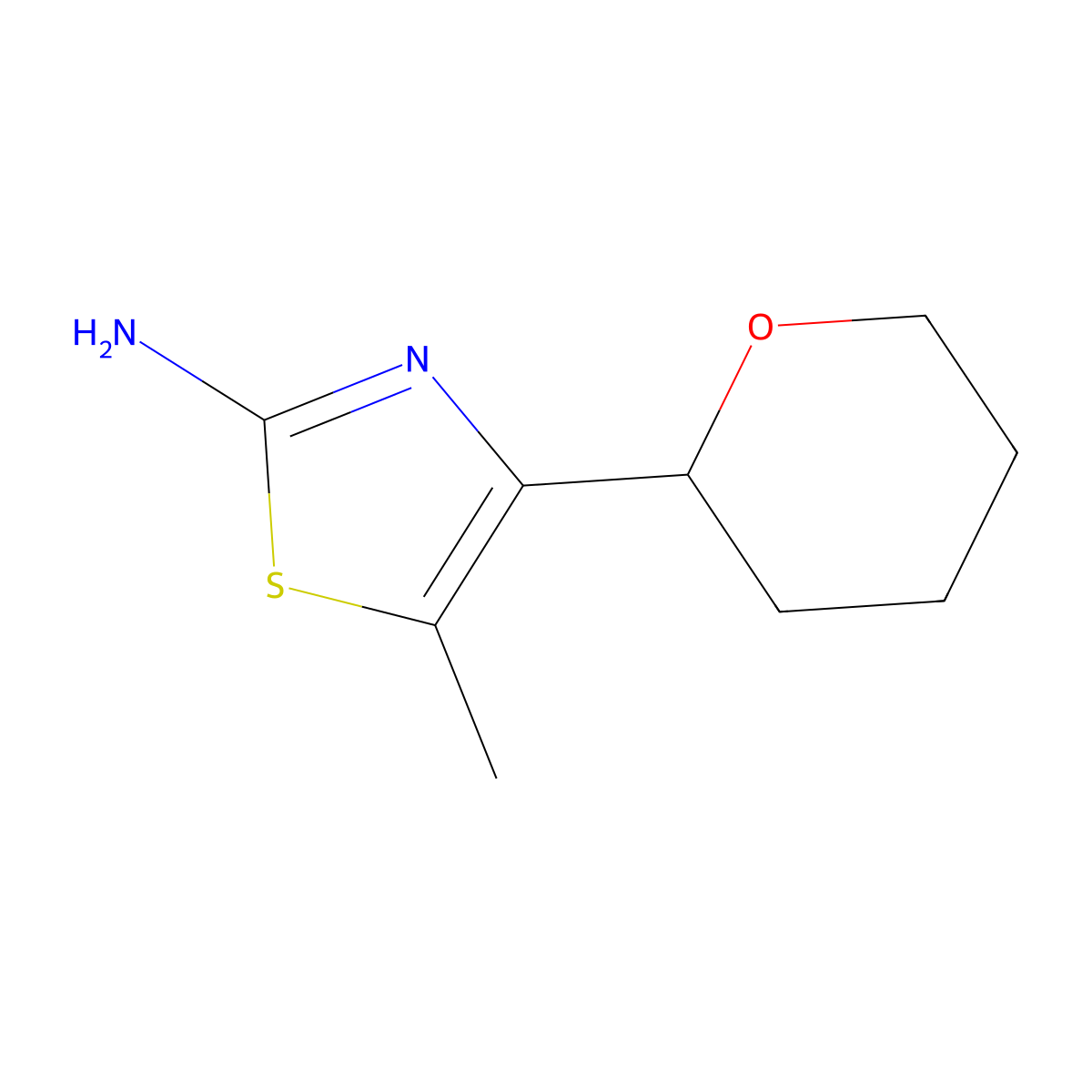 5-Methyl-4-(oxan-2-yl)-1,3-thiazol-2-amine molecular structure, CAS 1889432-89-6