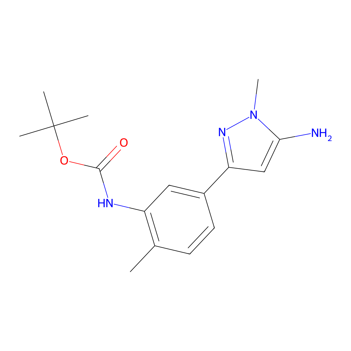 tert-butyl N-[5-(5-amino-1-methyl-1H-pyrazol-3-yl)-2-methylphenyl]carbamate molecular structure, CAS 1889502-07-1