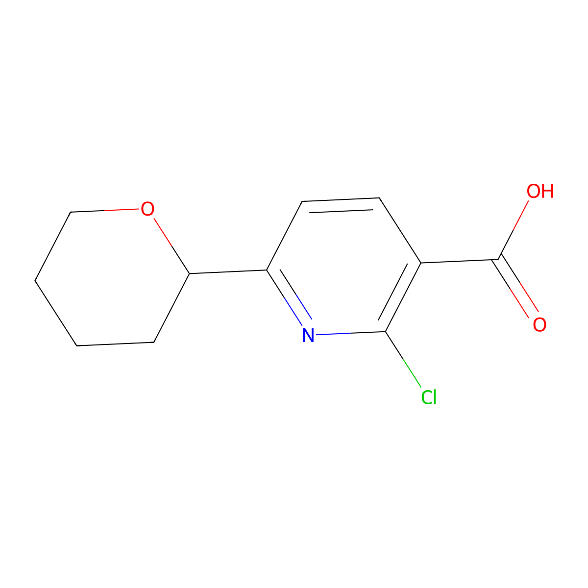 2-Chloro-6-(oxan-2-yl)pyridine-3-carboxylic acid molecular structure, CAS 1889509-58-3