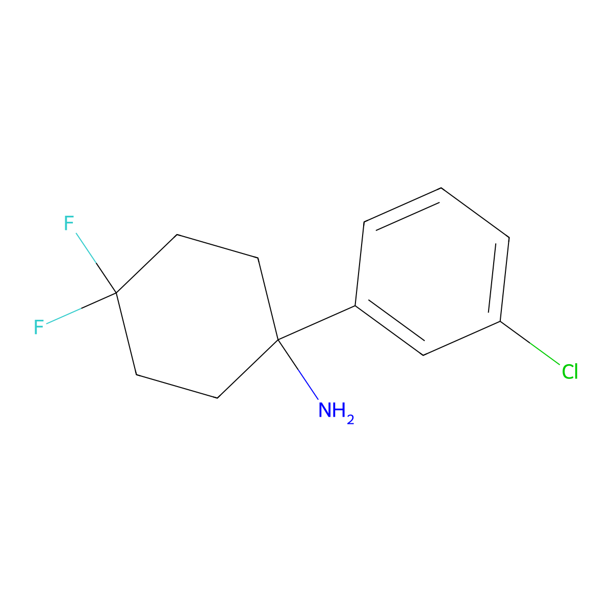 1-(3-Chlorophenyl)-4,4-difluorocyclohexan-1-amine molecular structure, CAS 1889511-28-7