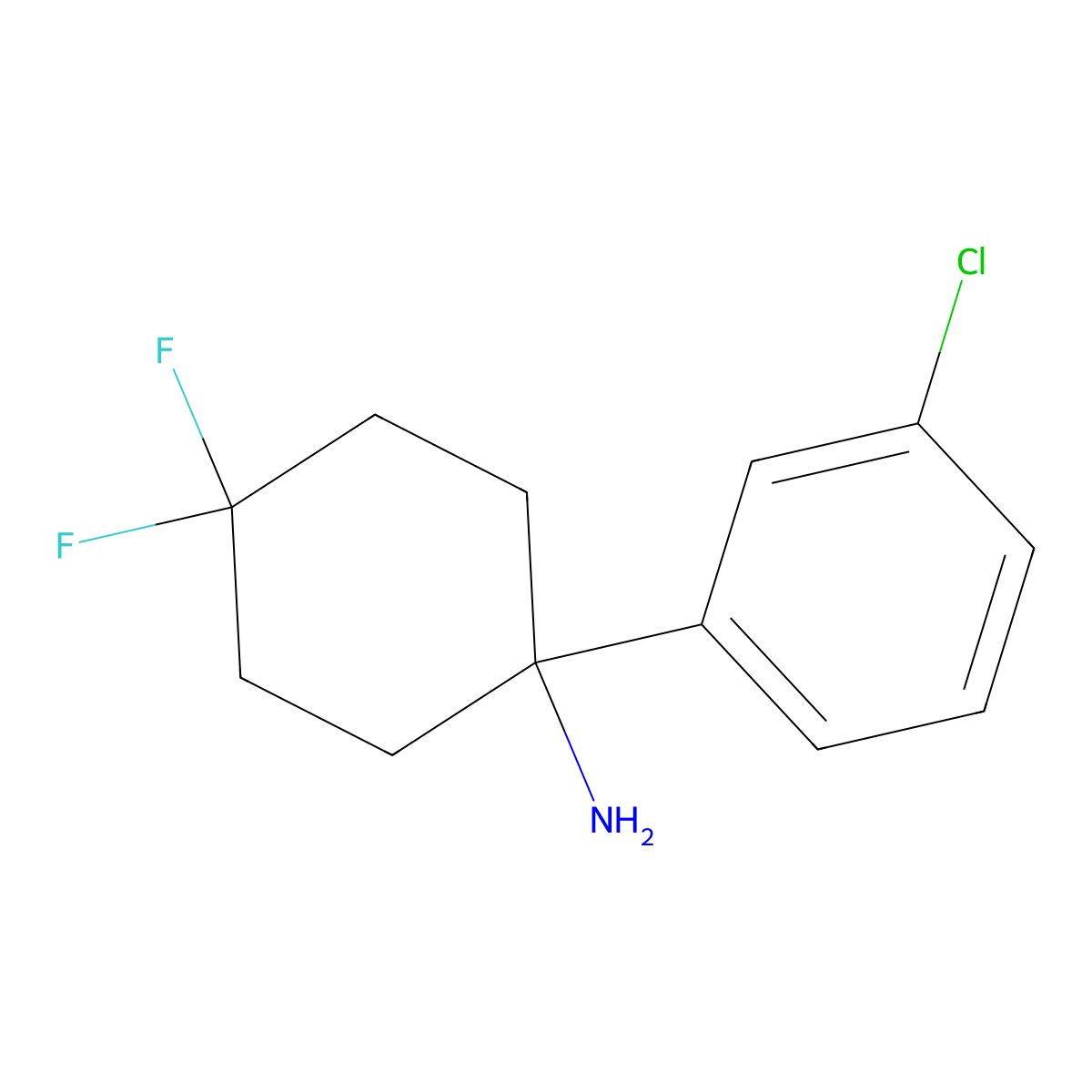 1-(3-Chlorophenyl)-4,4-difluorocyclohexan-1-amine molecular structure, CAS 1889511-28-7