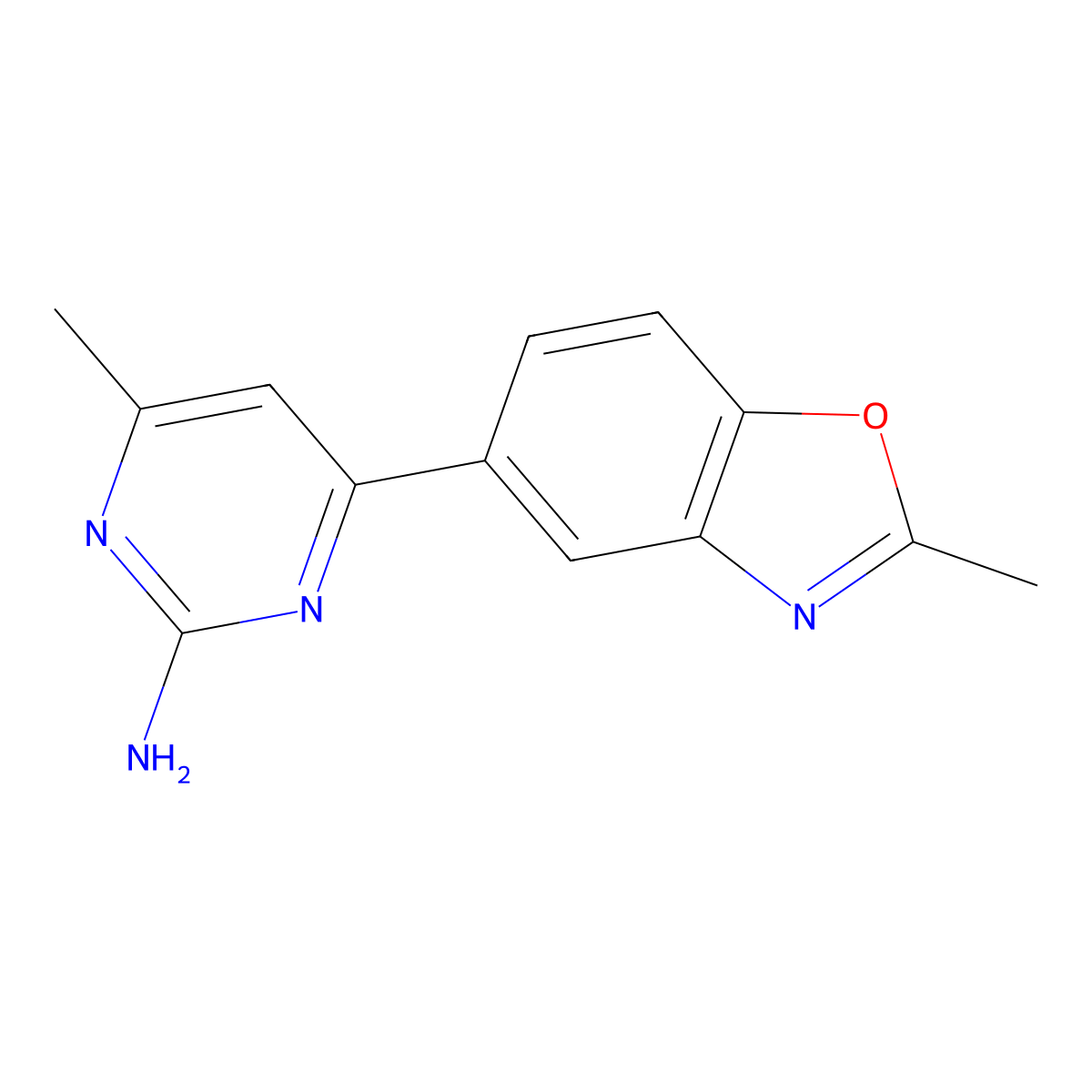 4-Methyl-6-(2-methyl-1,3-benzoxazol-5-yl)pyrimidin-2-amine molecular structure, CAS 1889571-98-5