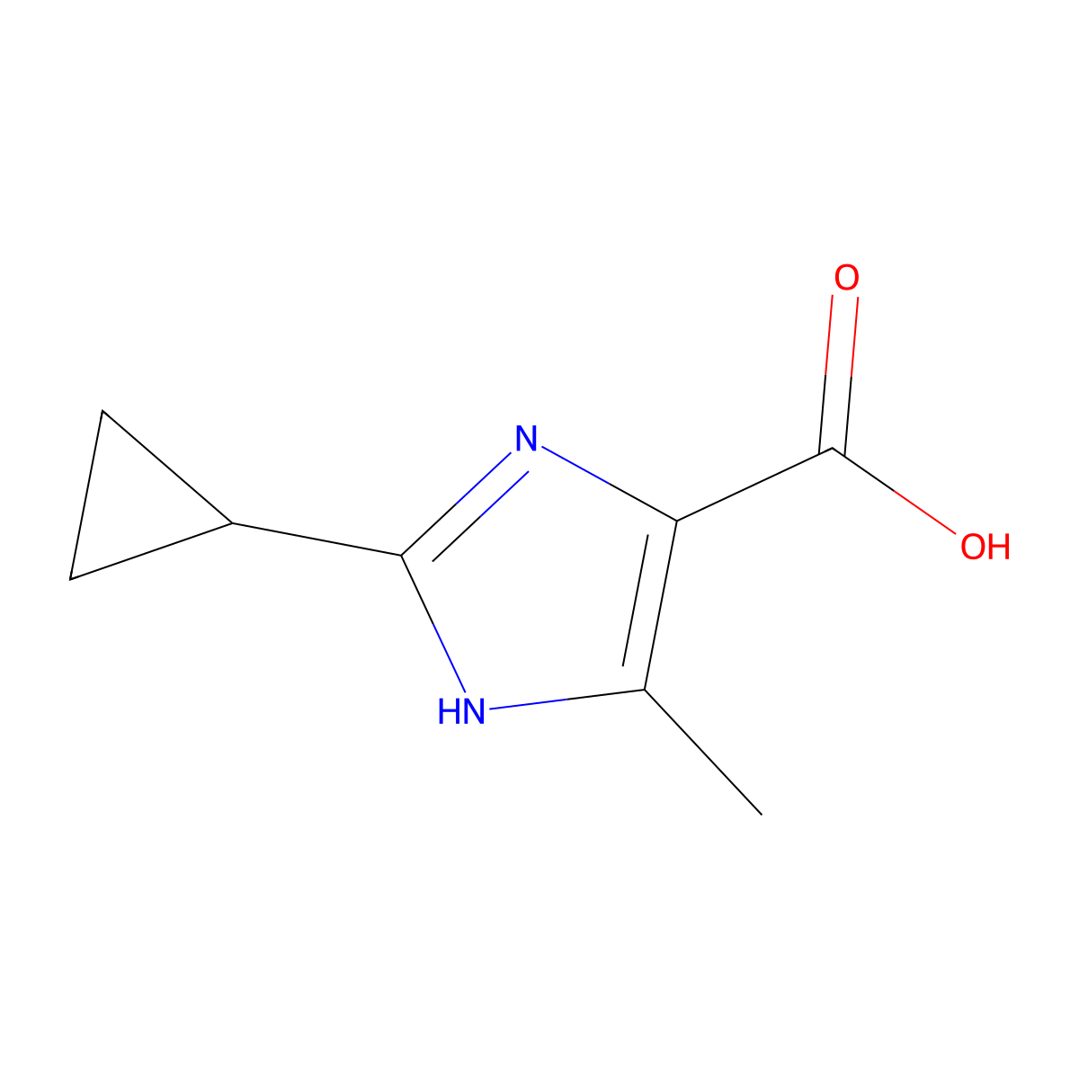 2-cyclopropyl-4-methyl-1H-imidazole-5-carboxylic acid molecular structure, CAS 1889580-31-7