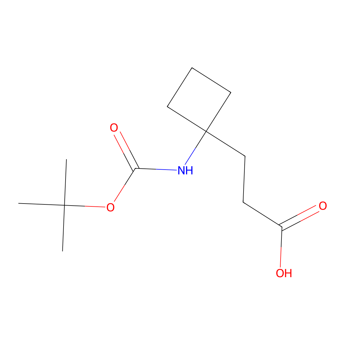 3-(1-(((Tert-butoxy)carbonyl)amino)cyclobutyl)propanoic acid molecular structure, CAS 1889627-03-5