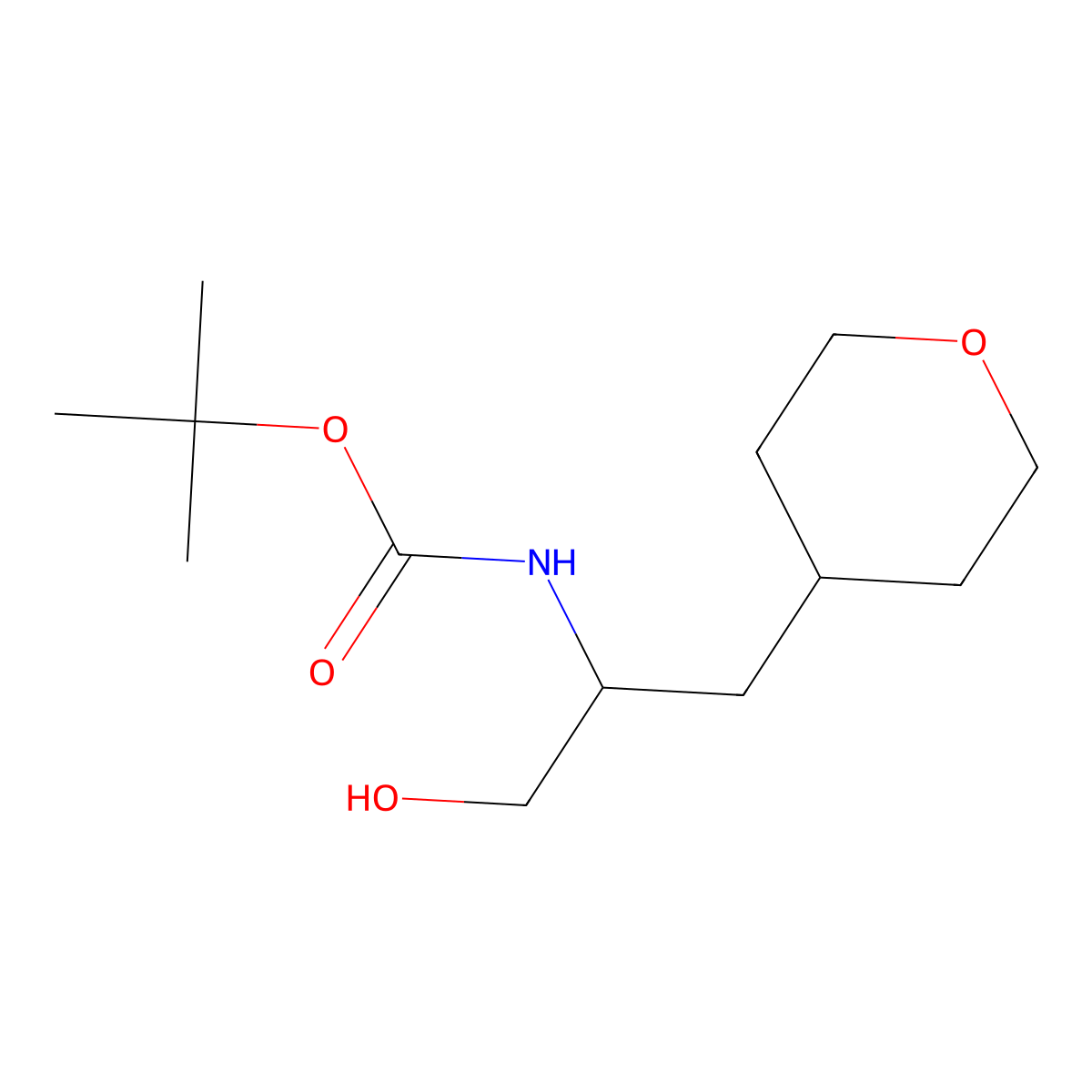 tert-butyl N-[1-hydroxy-3-(oxan-4-yl)propan-2-yl]carbamate molecular structure, CAS 1889723-28-7