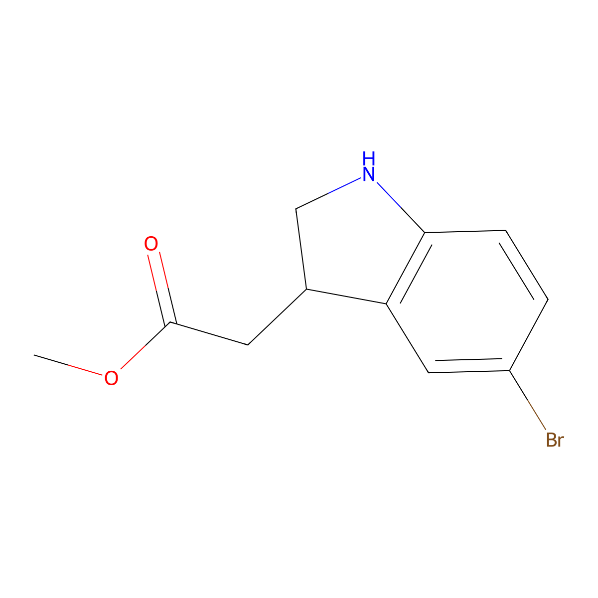 Methyl 2-(5-bromo-2,3-dihydro-1H-indol-3-yl)acetate molecular structure, CAS 1889731-24-1