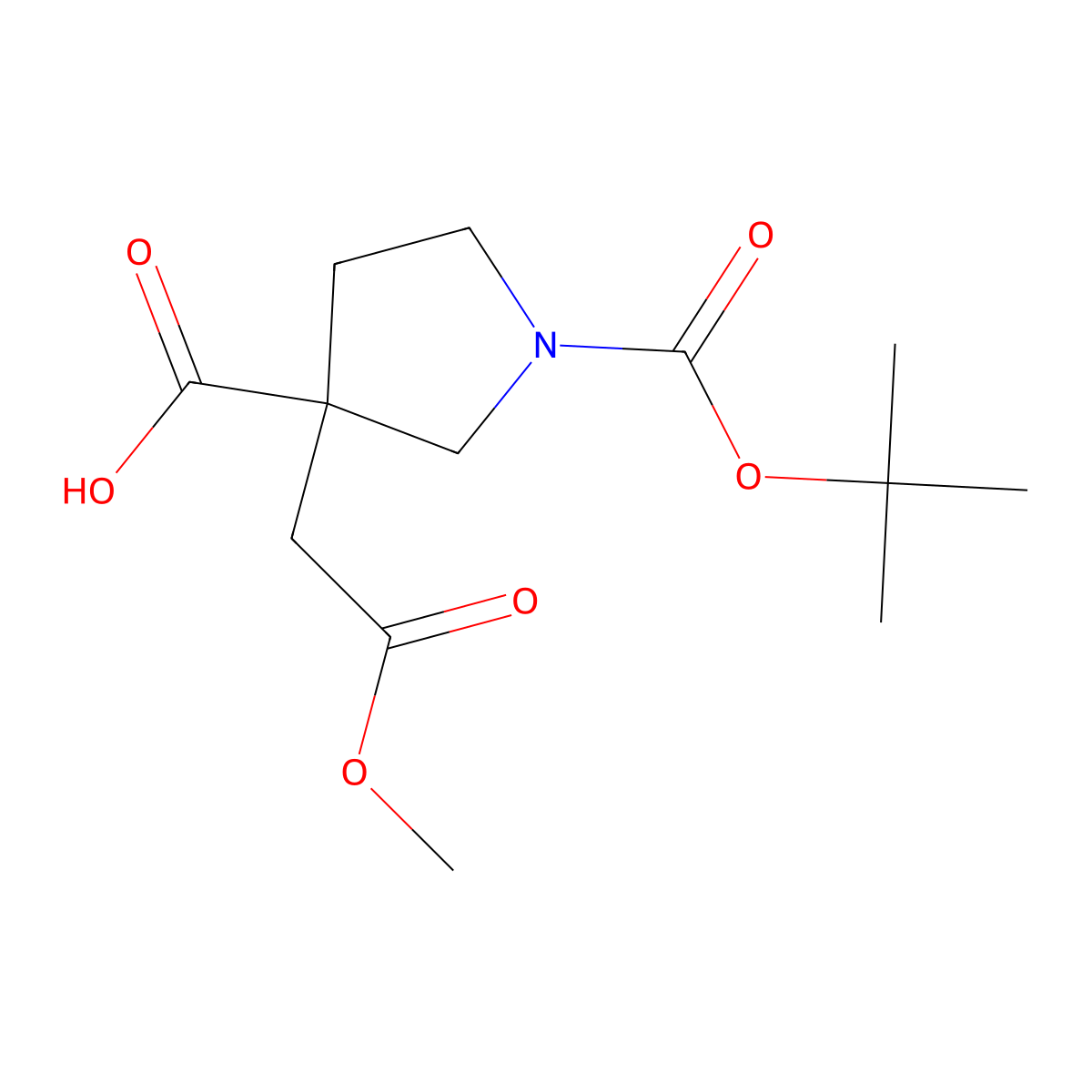 1-Boc-3-(2-methoxy-2-oxoethyl)pyrrolidine-3-carboxylic acid molecular structure, CAS 1889767-28-5