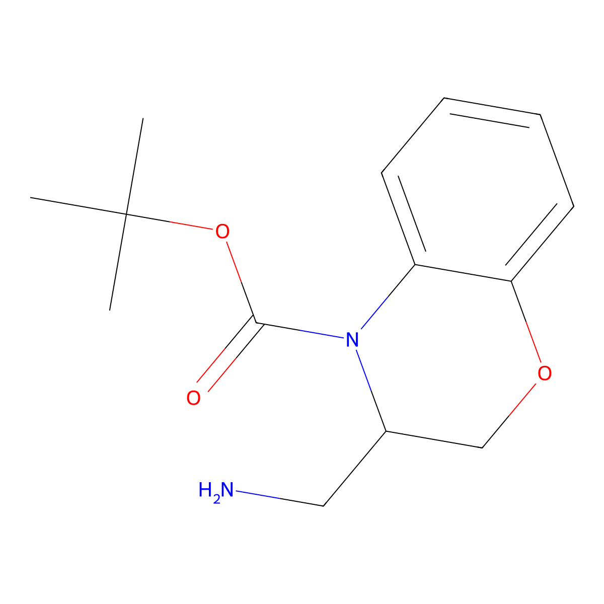 tert-butyl 3-(aminomethyl)-3,4-dihydro-2H-1,4-benzoxazine-4-carboxylate molecular structure, CAS 1889796-86-4