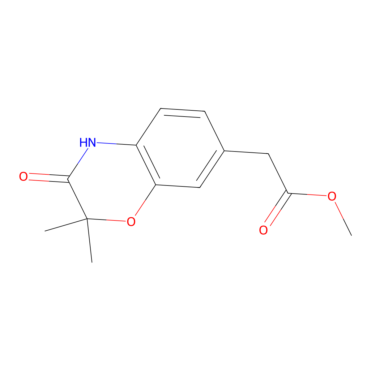 Methyl 2-(2,2-dimethyl-3-oxo-3,4-dihydro-2H-benzo[b][1,4]oxazin-7-yl)acetate molecular structure, CAS 1889863-24-4