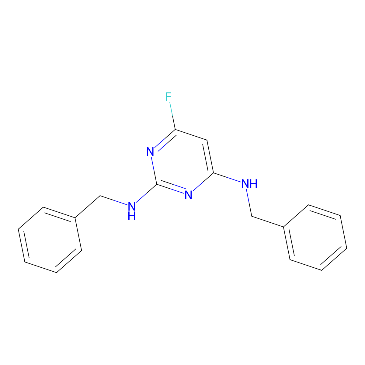 2,4-Pyrimidinediamine, 6-fluoro-N,N'-bis(phenylmethyl)- molecular structure, CAS 188987-70-4