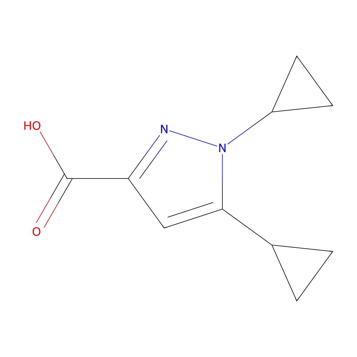 1,5-dicyclopropyl-1H-pyrazole-3-carboxylic acid molecular structure, CAS 1889912-23-5