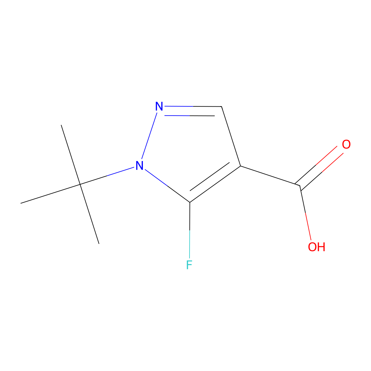 1-(tert-butyl)-5-fluoro-1H-pyrazole-4-carboxylic acid molecular structure, CAS 1889912-48-4