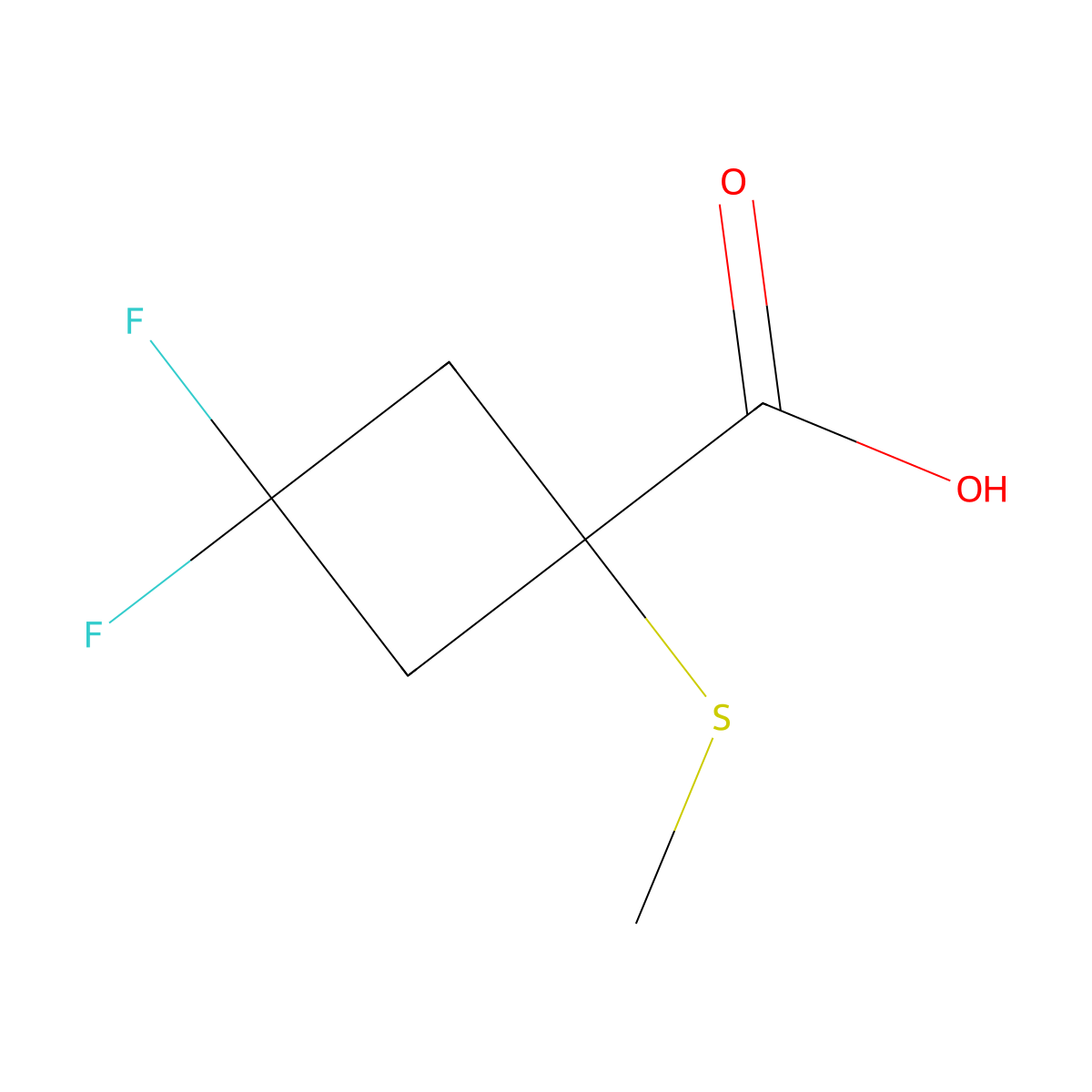 3,3-Difluoro-1-(methylsulfanyl)cyclobutane-1-carboxylic acid molecular structure, CAS 1889920-21-1