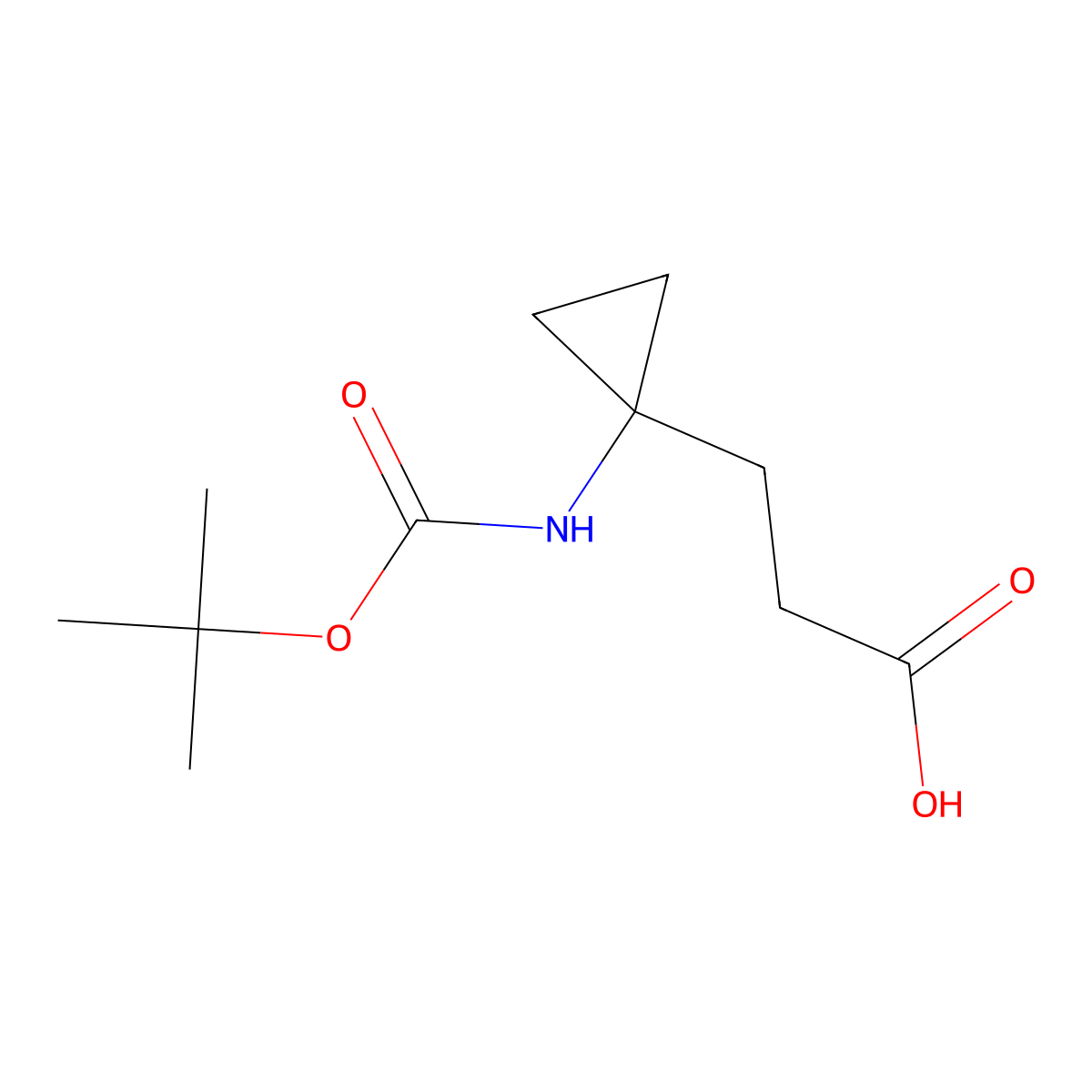 3-(1-((tert-Butoxycarbonyl)amino)cyclopropyl)propanoic acid molecular structure, CAS 1889977-29-0