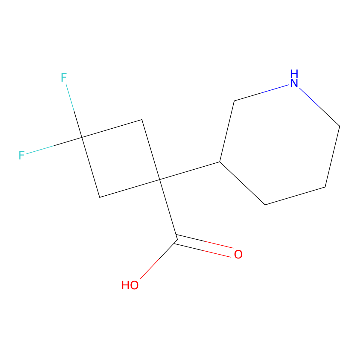 3,3-Difluoro-1-(piperidin-3-yl)cyclobutane-1-carboxylic acid molecular structure, CAS 1889987-00-1