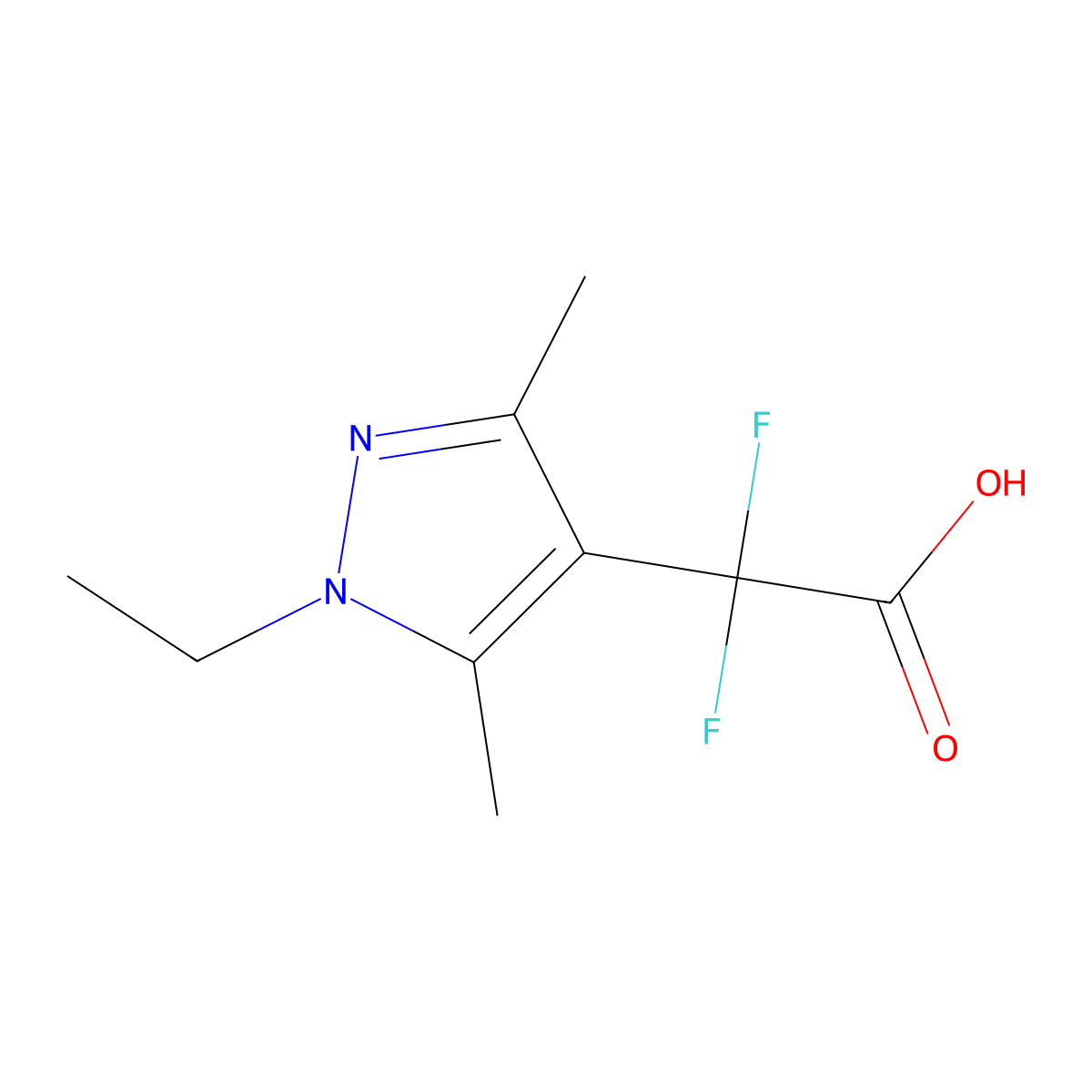 2-(1-ethyl-3,5-dimethyl-1H-pyrazol-4-yl)-2,2-difluoroacetic acid molecular structure, CAS 1889990-90-2