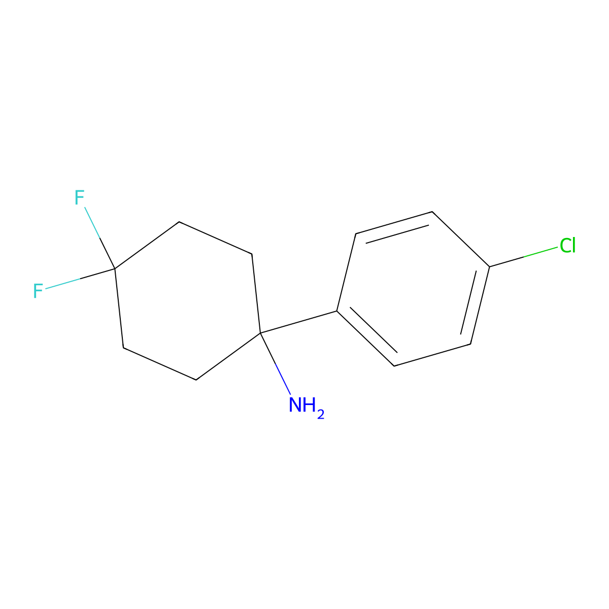 1-(4-Chlorophenyl)-4,4-difluorocyclohexan-1-amine molecular structure, CAS 1890063-38-3