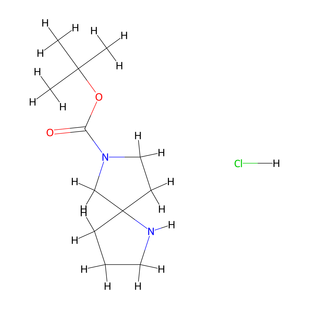 Tert-butyl 1,7-diazaspiro[4.4]nonane-7-carboxylate hydrochloride molecular structure, CAS 1890112-35-2