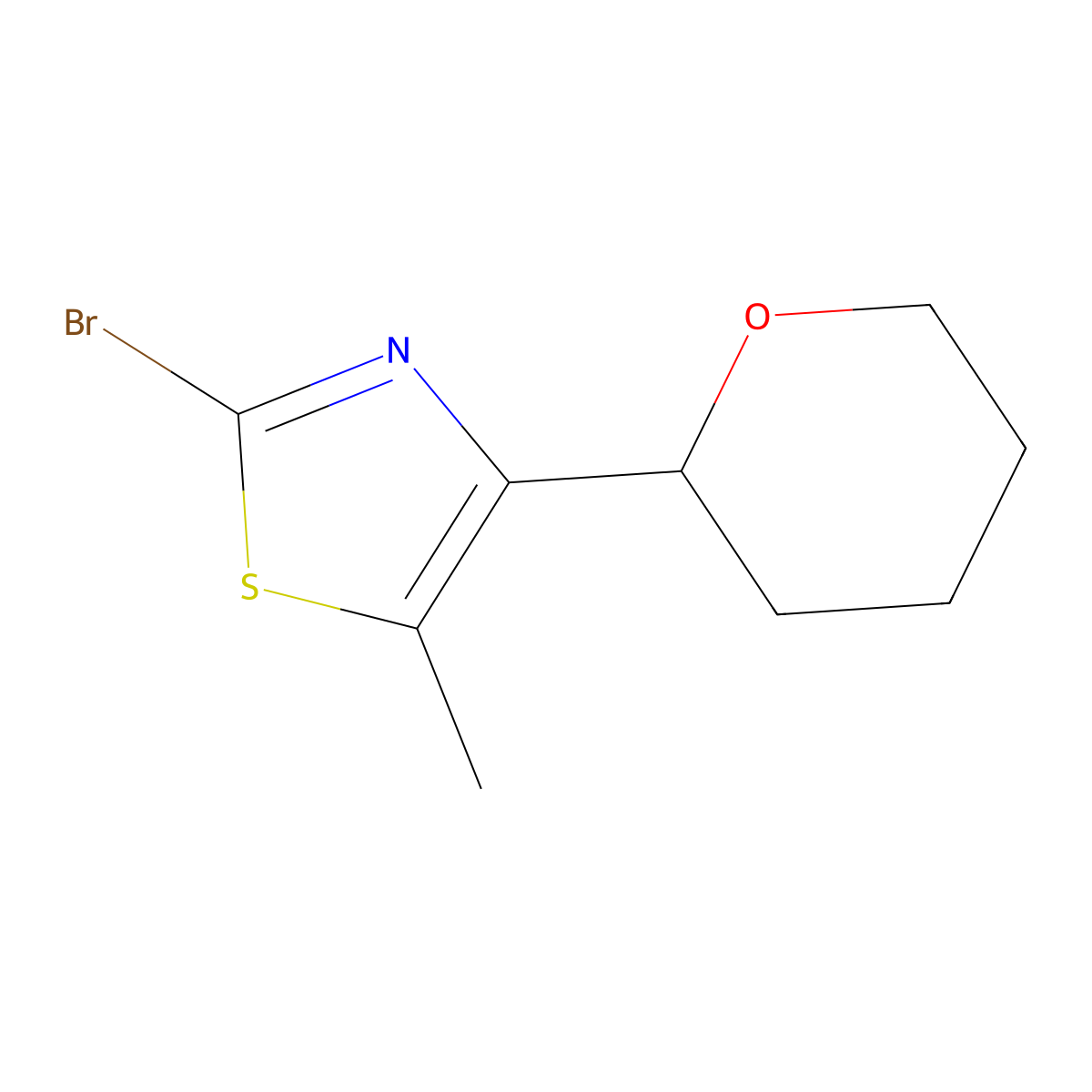 2-Bromo-5-methyl-4-(oxan-2-yl)-1,3-thiazole molecular structure, CAS 1890125-46-8