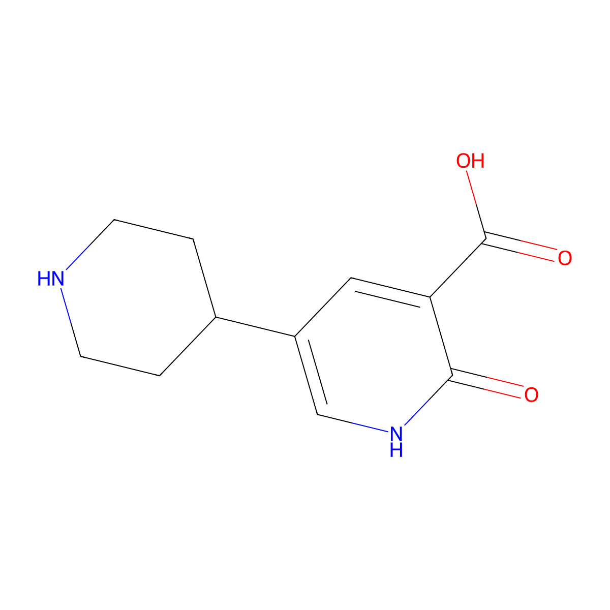 2-Oxo-5-(piperidin-4-yl)-1,2-dihydropyridine-3-carboxylic acid molecular structure, CAS 1890186-93-2