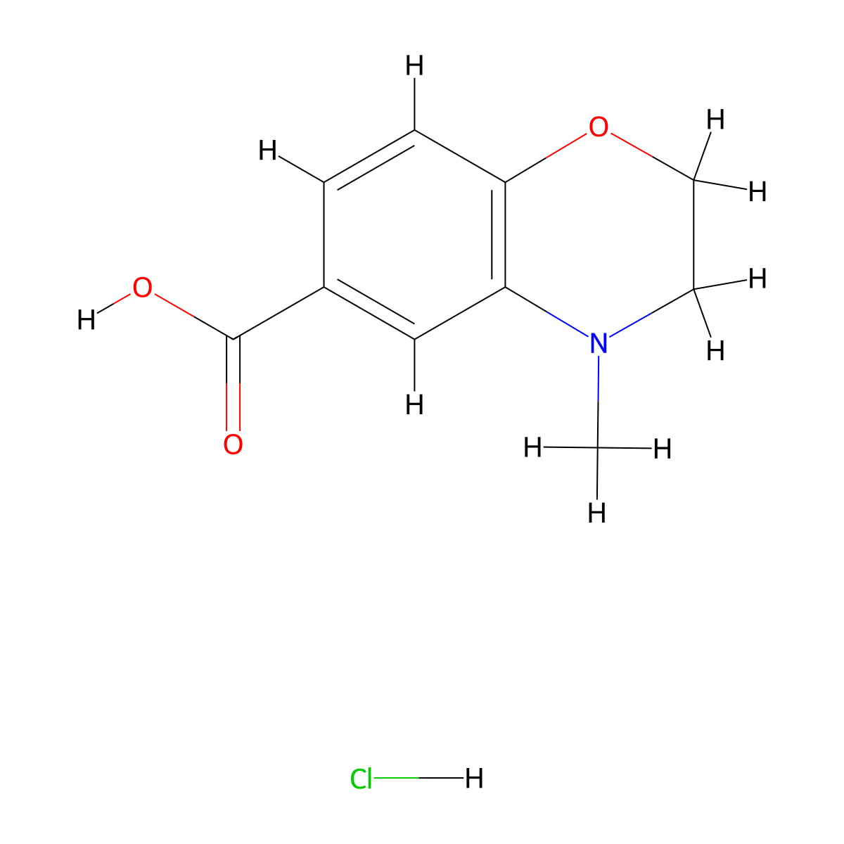 4-methyl-3,4-dihydro-2H-1,4-benzoxazine-6-carboxylic acid hydrochloride molecular structure, CAS 1890285-66-1