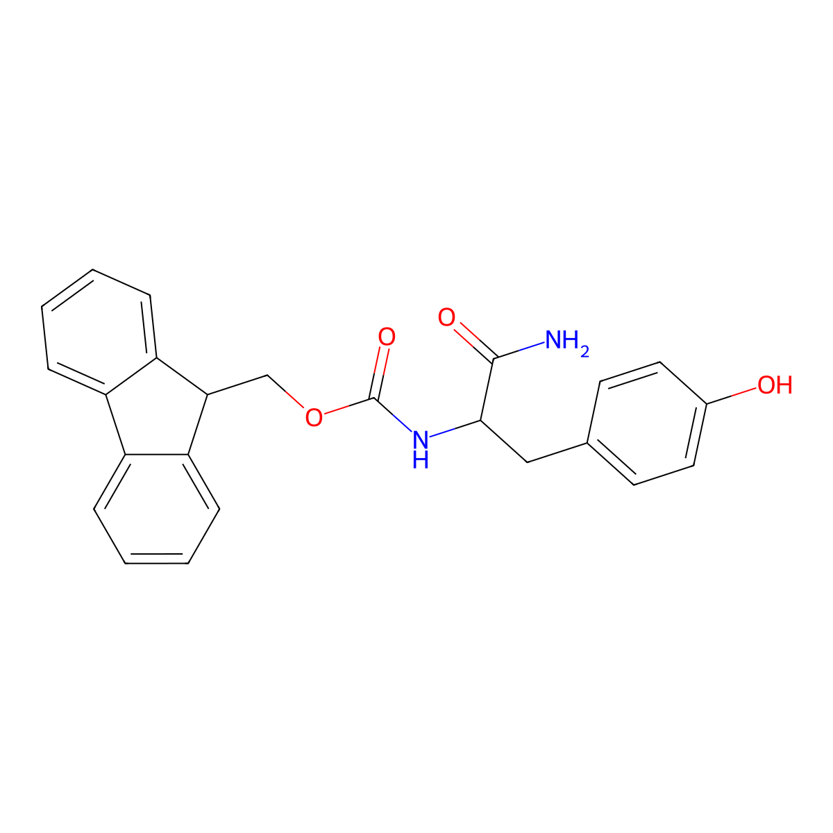 (9H-fluoren-9-yl)methyl N-[(1S)-1-carbamoyl-2-(4-hydroxyphenyl)ethyl]carbamate molecular structure, CAS 189032-08-4