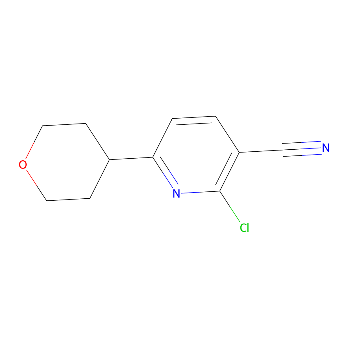 2-Chloro-6-(oxan-4-yl)pyridine-3-carbonitrile molecular structure, CAS 1890597-89-3