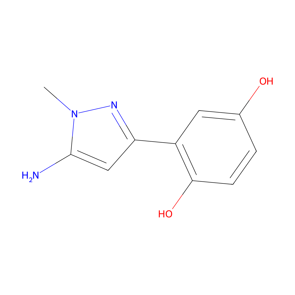 2-(5-amino-1-methyl-1H-pyrazol-3-yl)benzene-1,4-diol molecular structure, CAS 1890640-67-1