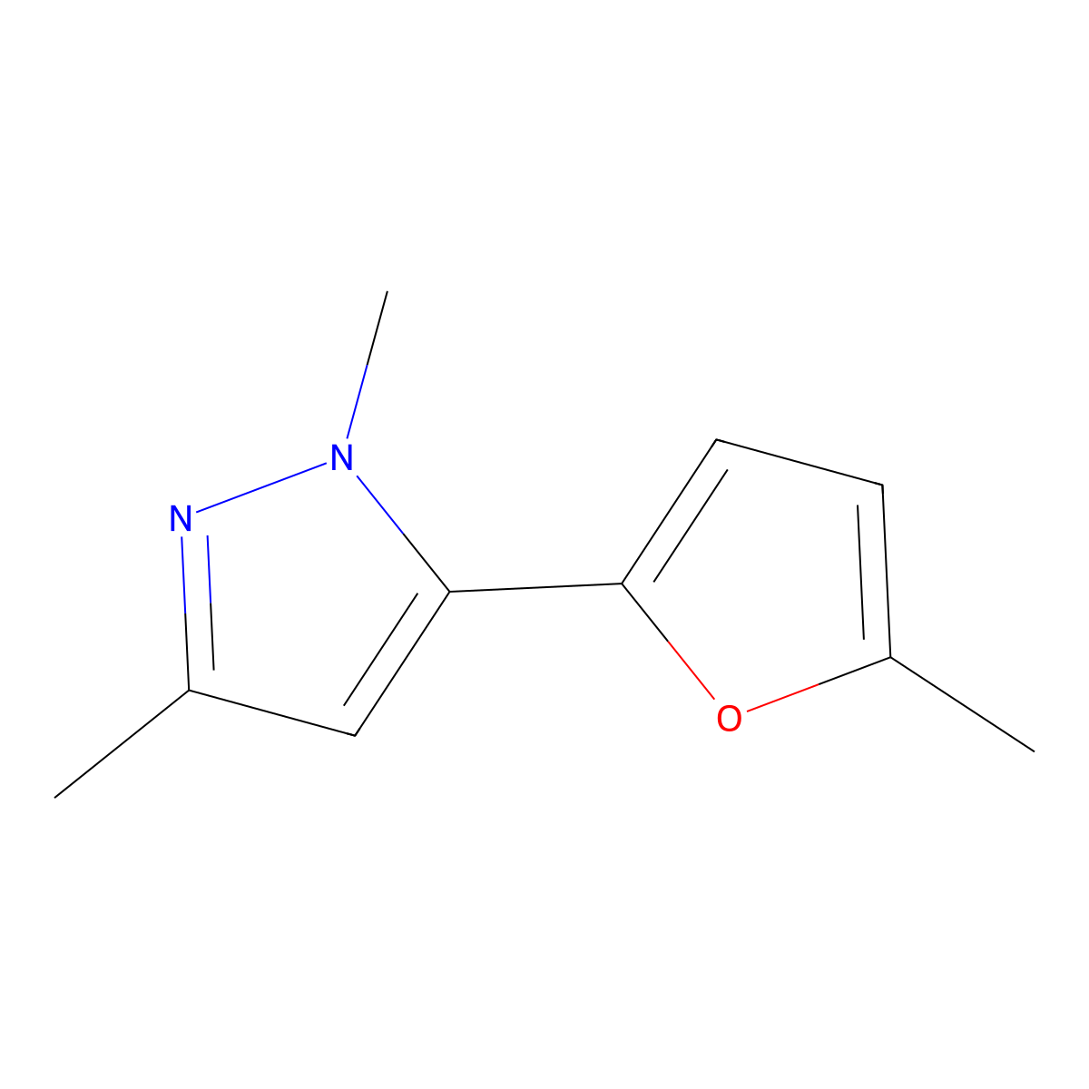 1,3-Dimethyl-5-(5-methyl-2-furanyl)-1H-pyrazole molecular structure, CAS 1890659-14-9