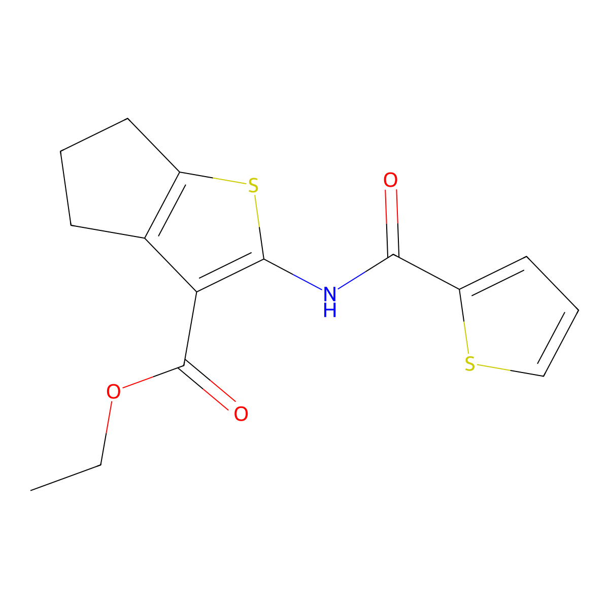 Ethyl 2-[(2-thienylcarbonyl)amino]-5,6-dihydro-4H-cyclopenta[b]thiophene-3-carboxylate molecular structure, CAS 189067-62-7