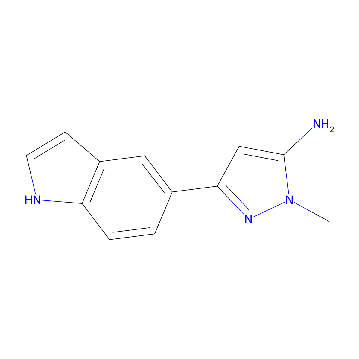 3-(1H-indol-5-yl)-1-methyl-1H-pyrazol-5-amine molecular structure, CAS 1890694-63-9